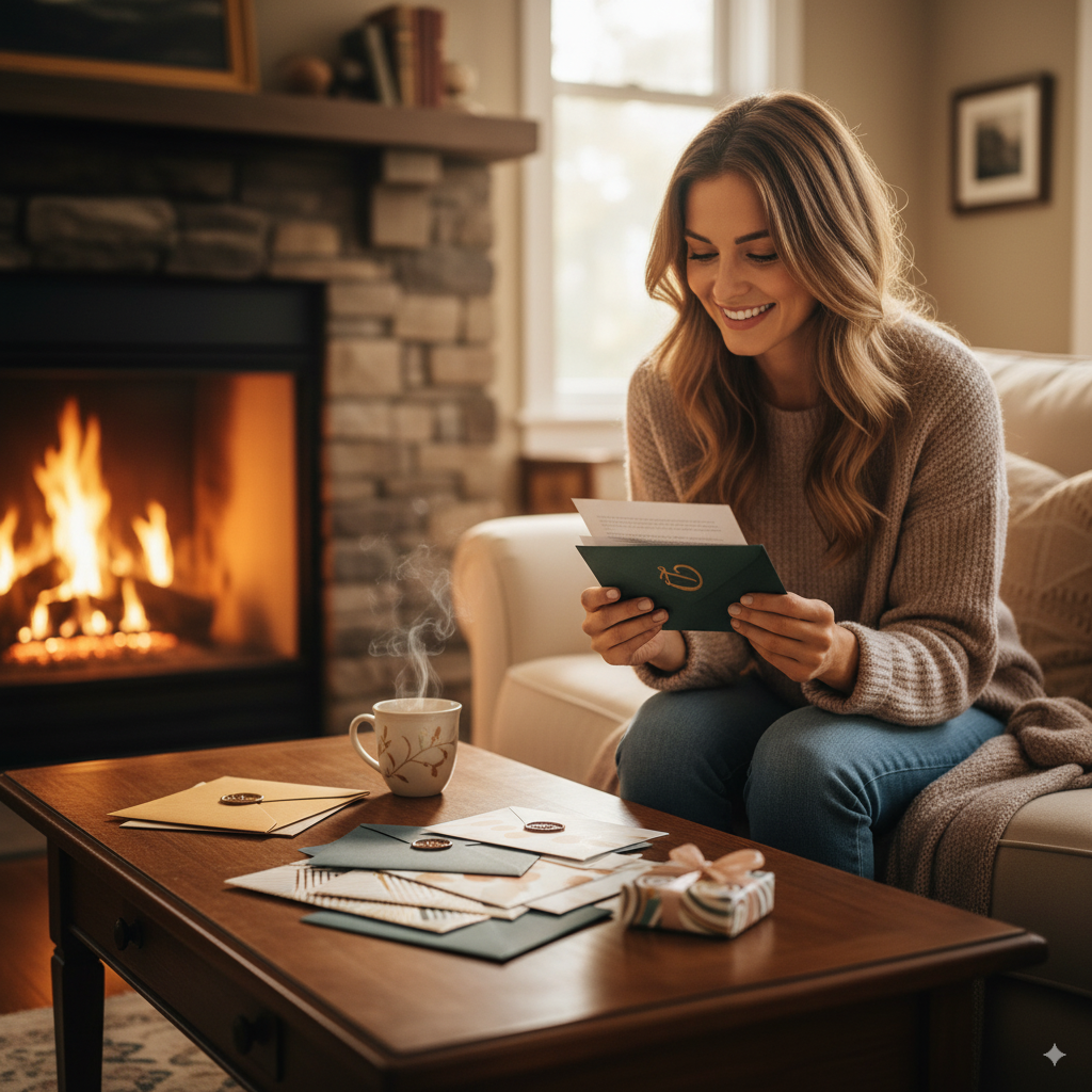 Reading story letter by fire